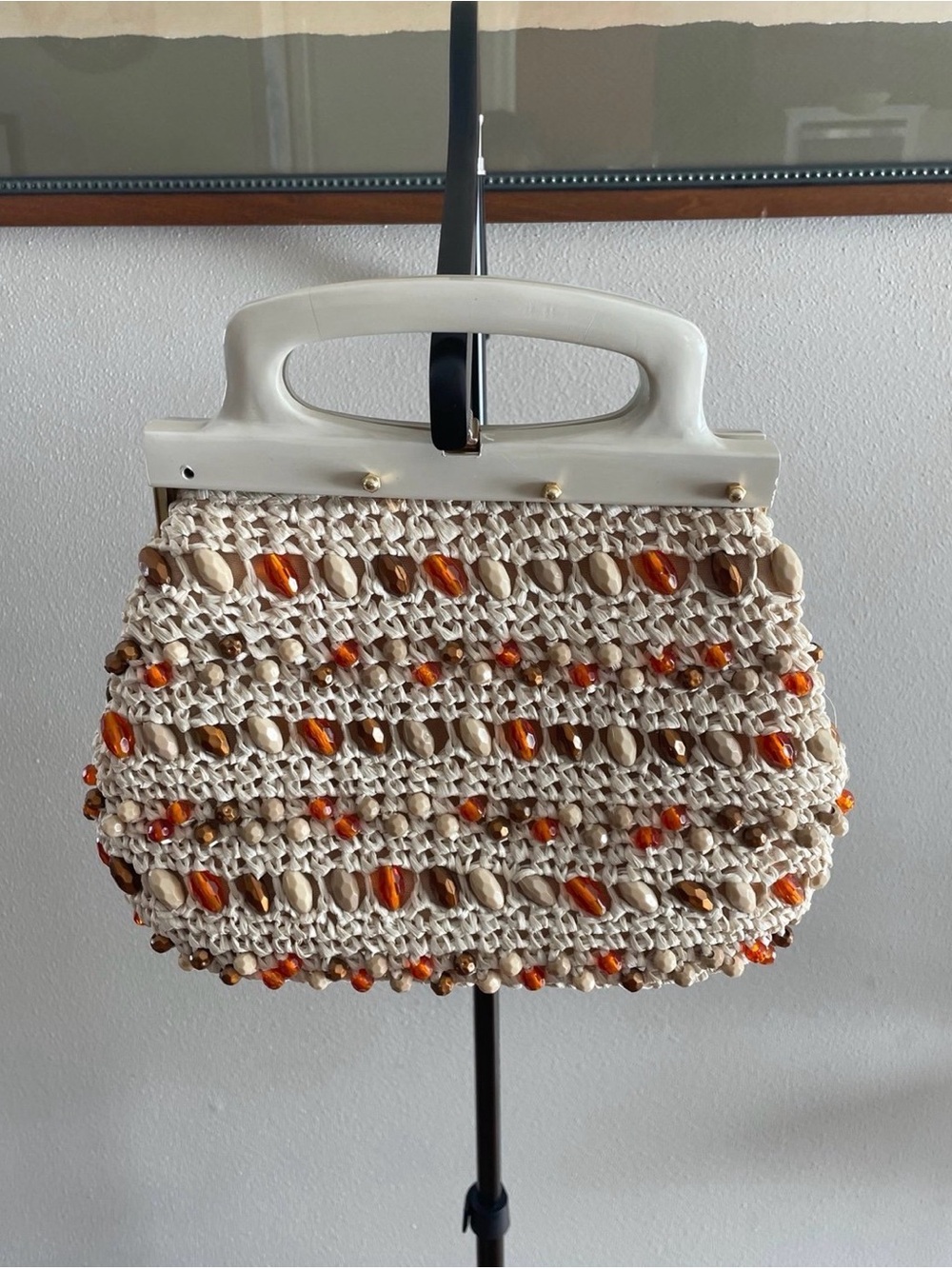 1960’s-1970’s Vintage Dena of Dallas white,  brown, and orange beaded purse.